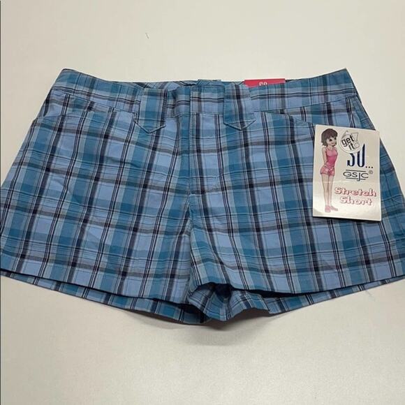 SO - Youth Girls Size 5 Blue Plaid Stretch Shorts - Picture 1 of 3